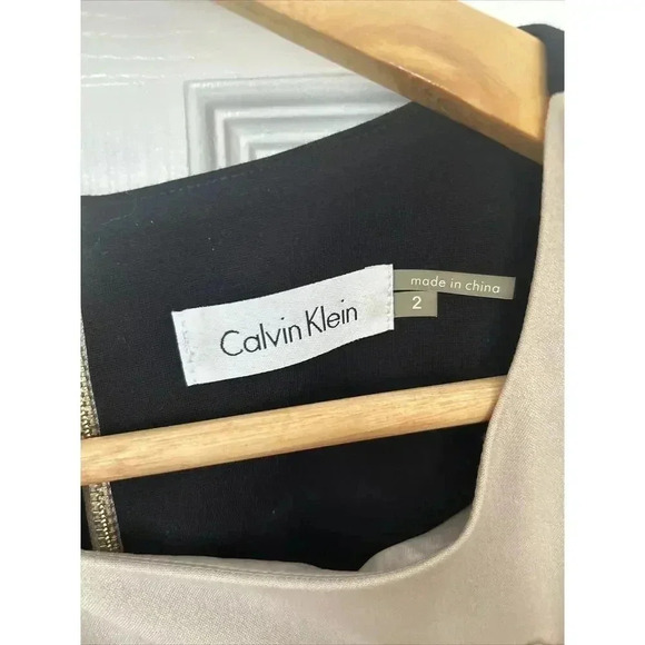 Calvin Klein Fit And Flare Colorblock Dress Black And Beige Party Office Size 2 - Picture 4 of 12